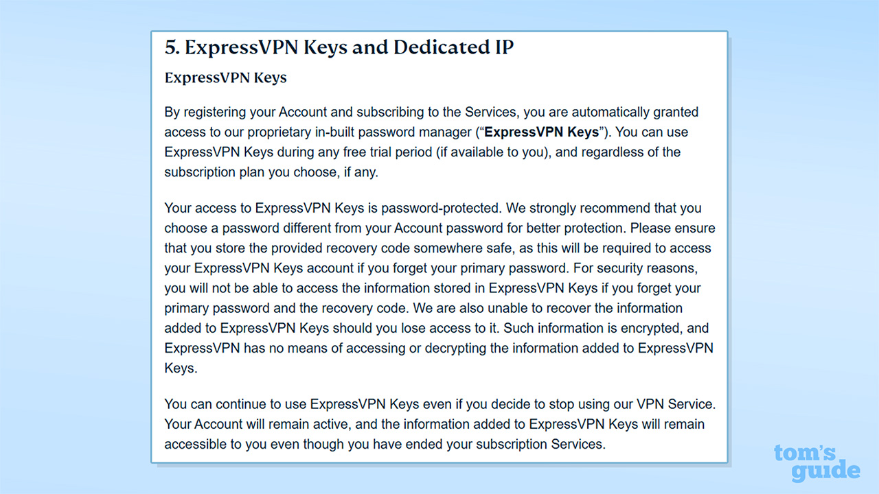 اسکرین شات نسخه آرشیو شده شرایط خدمات ExpressVPN، به روز شده در 9 سپتامبر 2025.