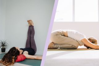 A collage of women doing yoga poses