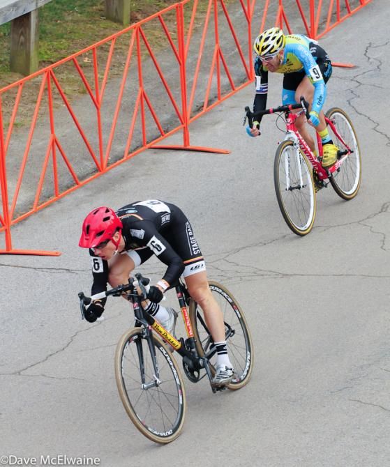 Mike Garrigan (Stage Race/Blacksmith Cycle) leading Adam Myerson on lap two