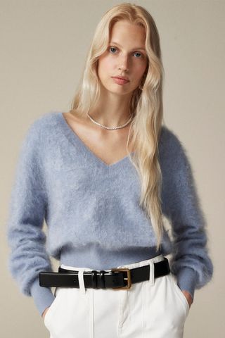 J.Crew Brushed Cashmere Cropped V-Neck Sweater