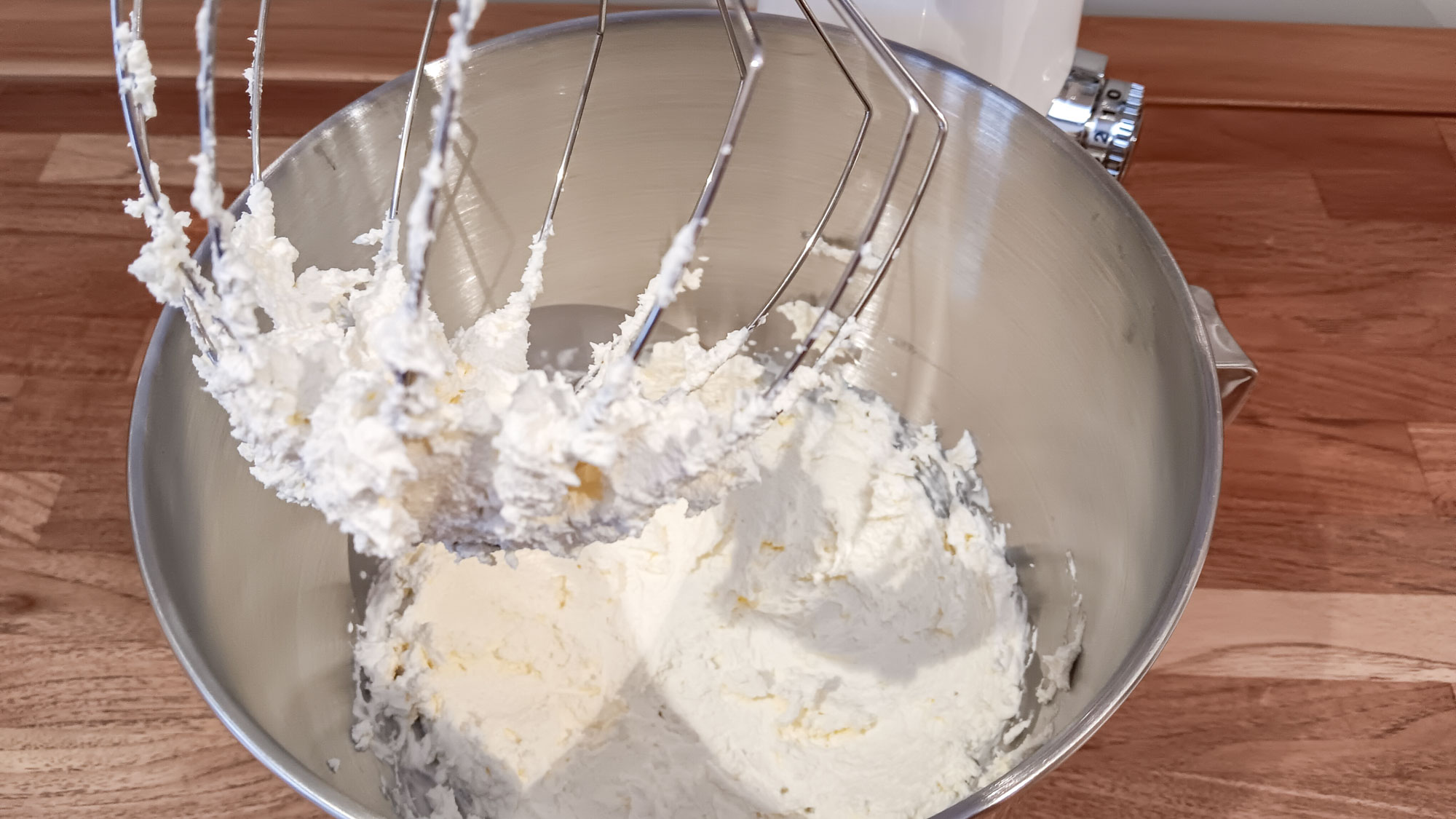 Cream whipped in a Cuisinart Precision stand mixer