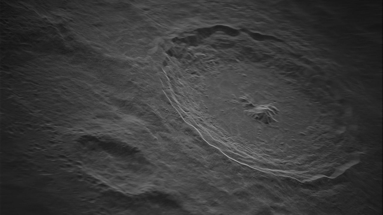 The moon's Tycho Crater in 16-foot (5-meter) resolution detail, as imaged by a prototype radar system at the Green Bank Telescope.