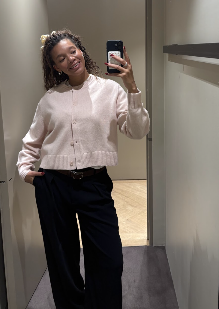Fashion editor Imani wears the cos expensive looking knitwear.