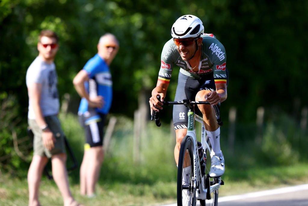 REGGIO EMILIA ITALY MAY 18 Dries De Bondt of Belgium and Team Alpecin Fenix competes in the breakaway during the 105th Giro dItalia 2022 Stage 11 a 203km stage from Santarcangelo di Romagna to Reggio Emilia Giro WorldTour on May 18 2022 in Reggio Emilia Italy Photo by Michael SteeleGetty Images