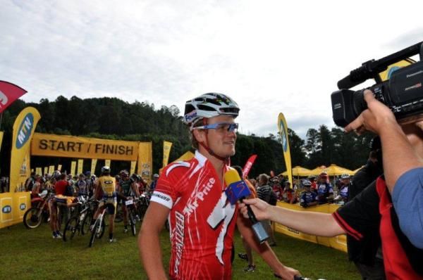 Burry Stander is interviewed before the race.