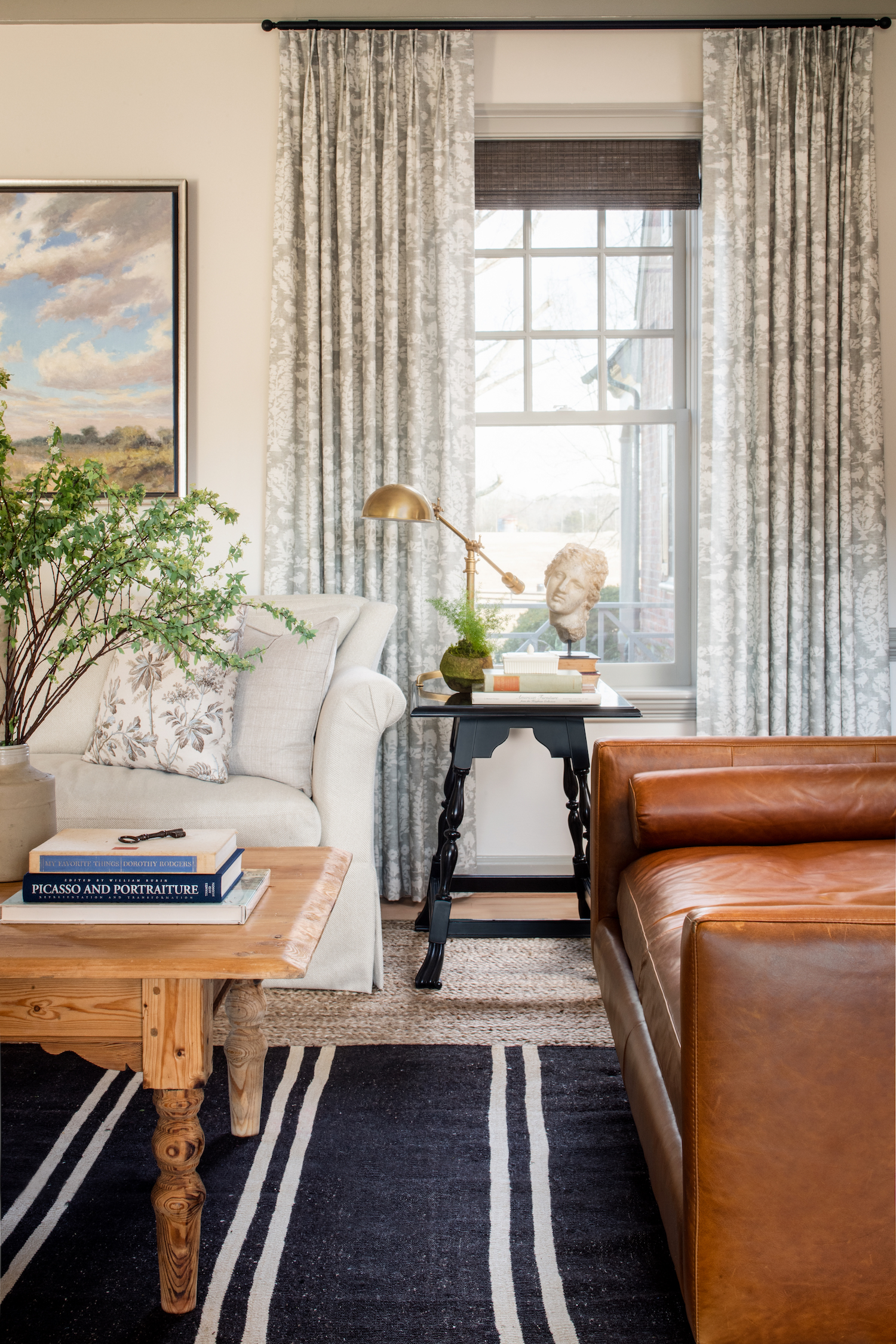 living room with pinch pleat curtains