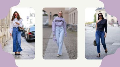 Three women showing different ways on how to style high waisted jeans