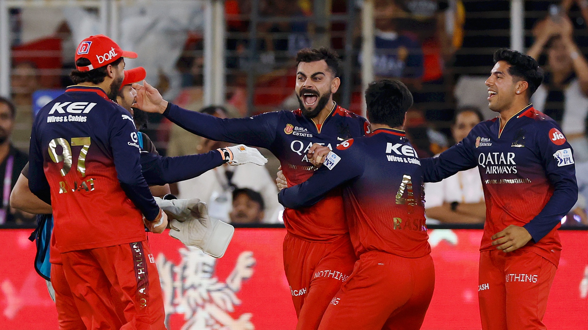 Virat Kohli of Royal Challengers Bengaluru celebrates winning the IPL title