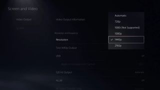 PS5 1440p-Einstellung im Einstellungsmenü der Konsole