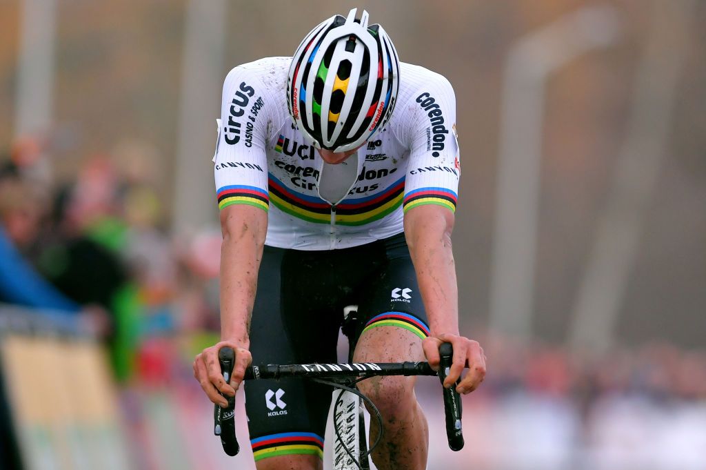 TABOR CZECH REPUBLIC NOVEMBER 16 Arrival Mathieu Van Der Poel of The Netherlands and Team Corendon Circus Celebration during the 23rd Tabor World Cup 2019 Men Elite UCICX TelenetUCICXWC on November 16 2019 in Tabor Czech Republic Photo by Luc ClaessenGetty Images