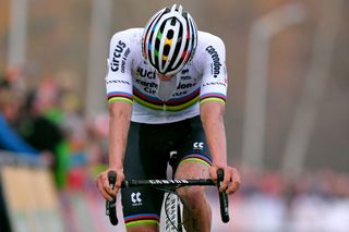 TABOR CZECH REPUBLIC NOVEMBER 16 Arrival Mathieu Van Der Poel of The Netherlands and Team Corendon Circus Celebration during the 23rd Tabor World Cup 2019 Men Elite UCICX TelenetUCICXWC on November 16 2019 in Tabor Czech Republic Photo by Luc ClaessenGetty Images