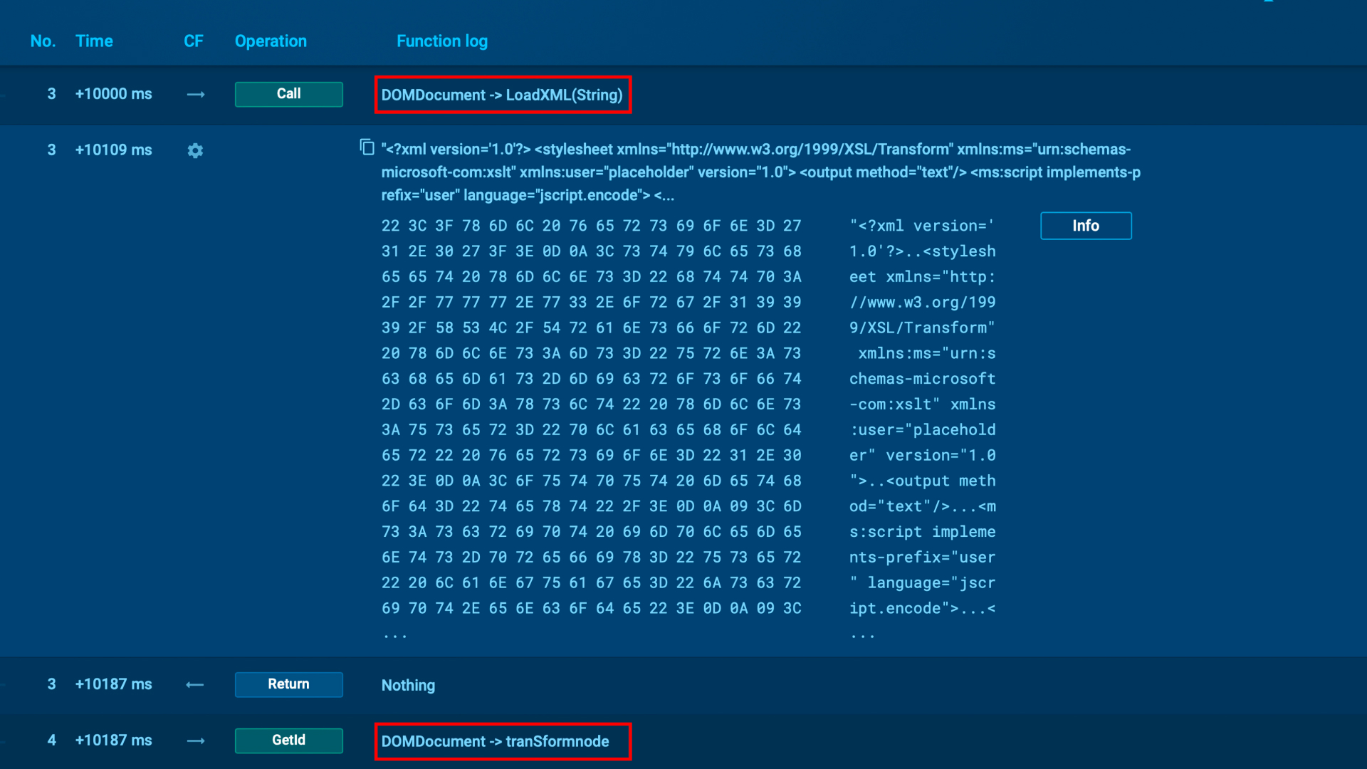 A screen grab showing XML string load and execution demonstrated in ANY.RUN’s sandbox