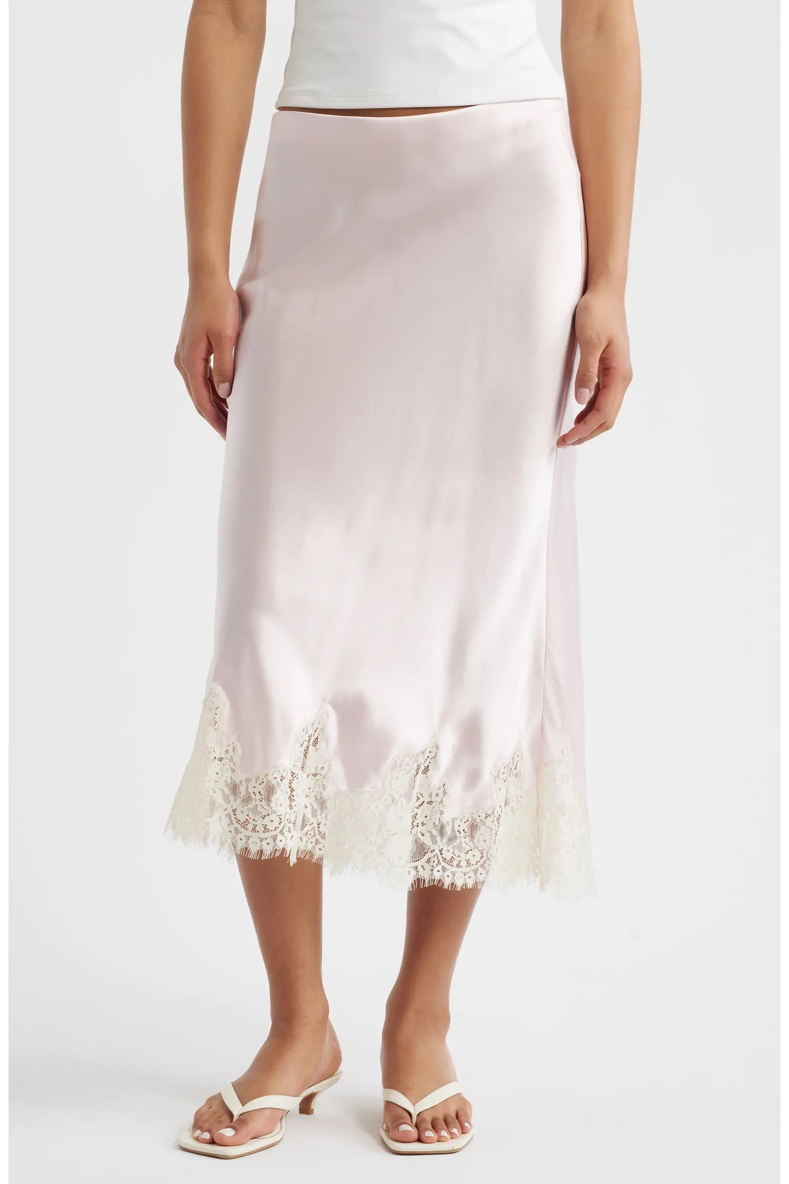Reformation, Carolina Lace Trim Silk Midi Skirt