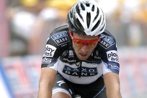 Nicki Sorensen (Team Saxo Bank) crosses the finish in 11th place.