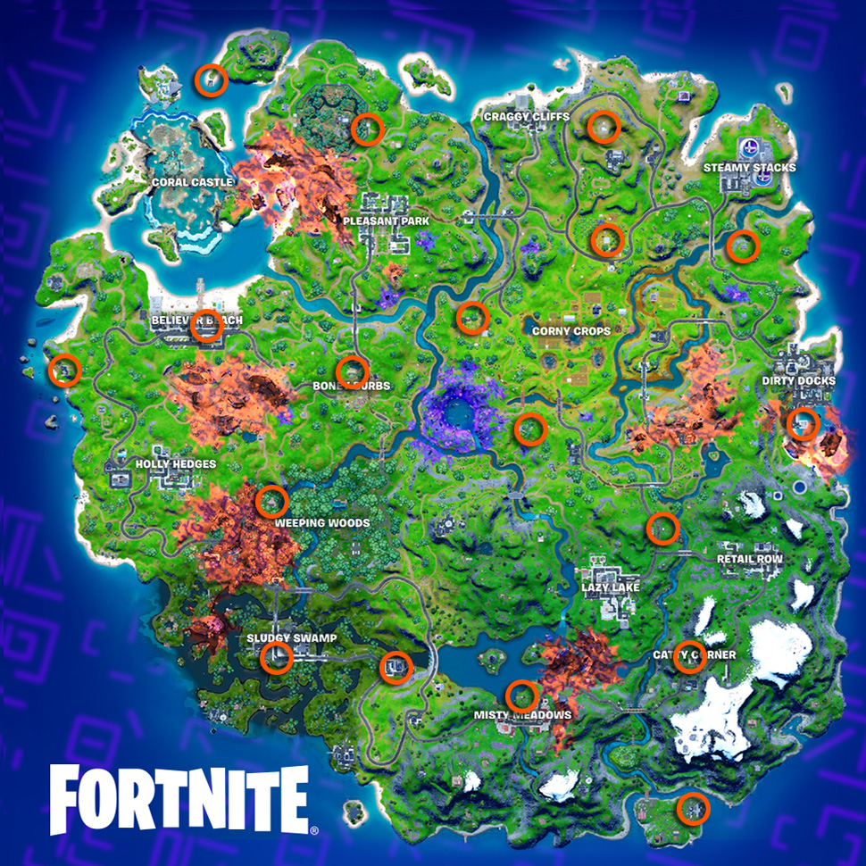 Fortnite bounty boards locations map