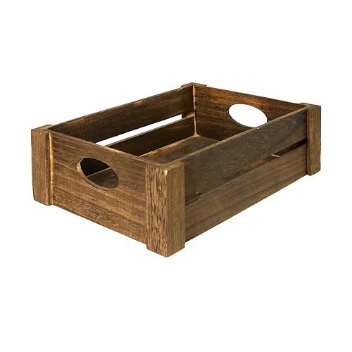 Wickerfield Shallow Wooden Storage Box, Wooden Storage Crate With Handle, Wood Decorative Boxes, Stackable Organiser for Kitchen Office Pantry &amp;amp; Bathroom, Rustic Gift Hamper Box (brown, Large)