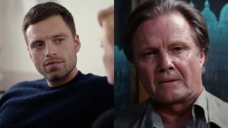 Sebastian Stan in The 355 and Jon Voight in Mission: Impossible, pictured side by side.