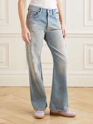 Distressed Mid-Rise Straight-Leg Organic Jeans