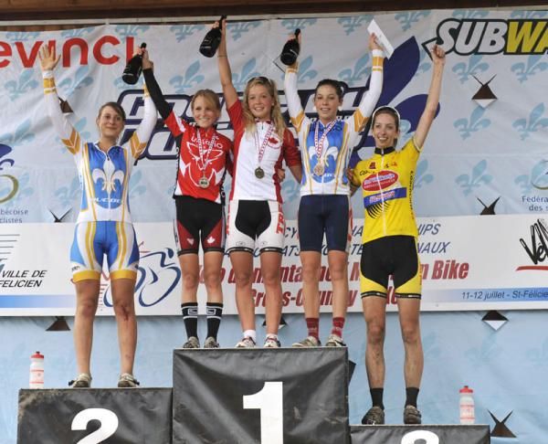U23 women's podium: St&eacute;phanie Lacoursi&egrave;re, Mikaela Kofman, Emily Batty , R&eacute;becca Beaumont, Ashley Barson.