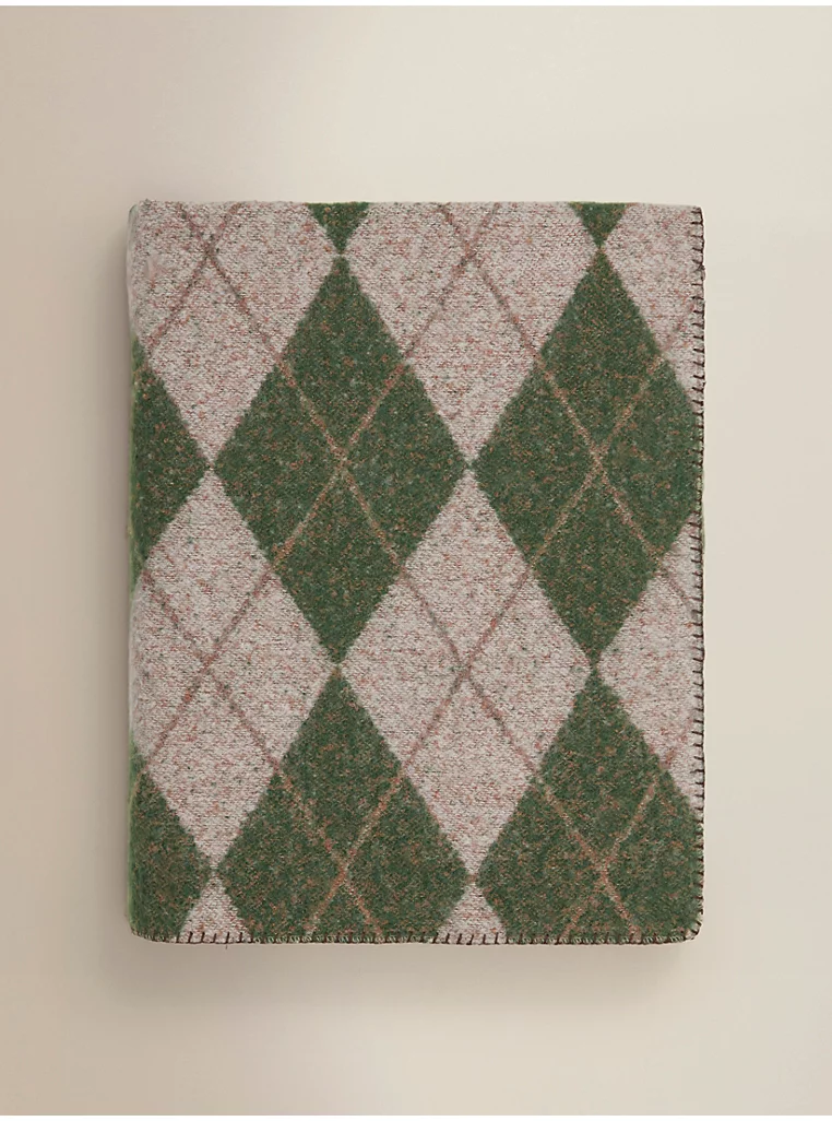 George Home, Green Argyle Brushed Throw - 120 x 150cm