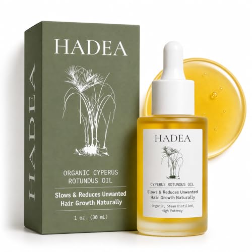 Hadea Cyperus Rotundus Oil to Reduce Hair Growth 100% Organic High-Potency Steam Distilled Cyprus Nutgrass Cypress Inhibitor | Cypress Rotundus Oil for Pcos, Hirsutism, Any Unwanted Hair 30ml