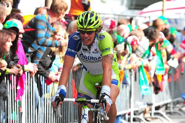 Sagan's lead-out man Daniel Oss (Liquigas-Cannondale) rolls across the line.
