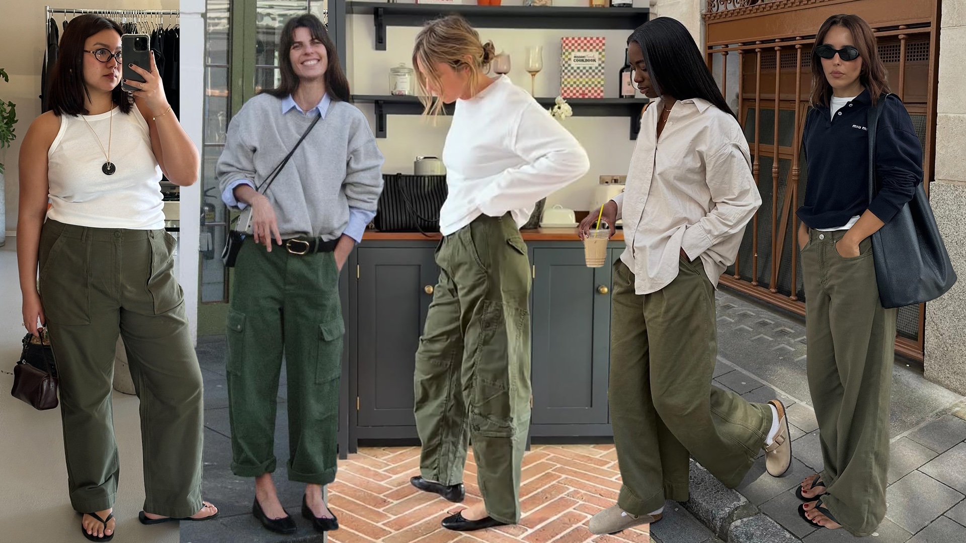 collage of style influencers wearing chic outfit ideas with green pants for 2026