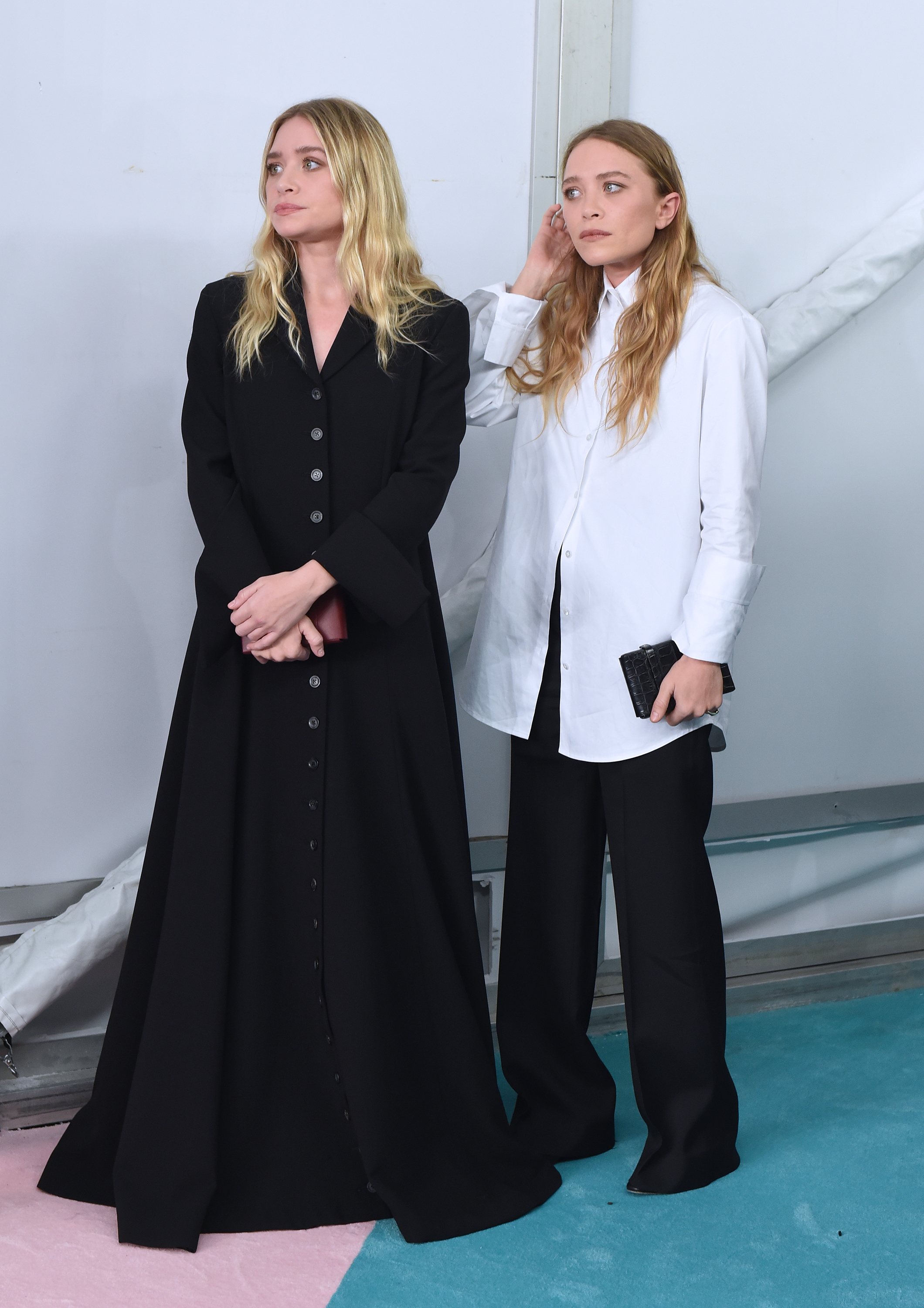 An image of Mary-Kate Olsen wearing wide-leg trousers.