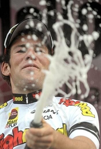 Letting rip with the champagne