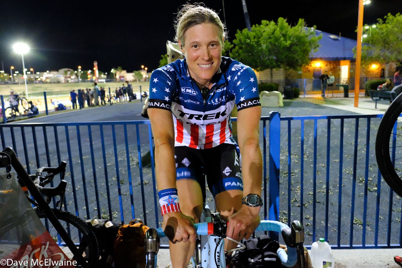 USA Champion Katie Compton (Trek Panache) warming up before the race.