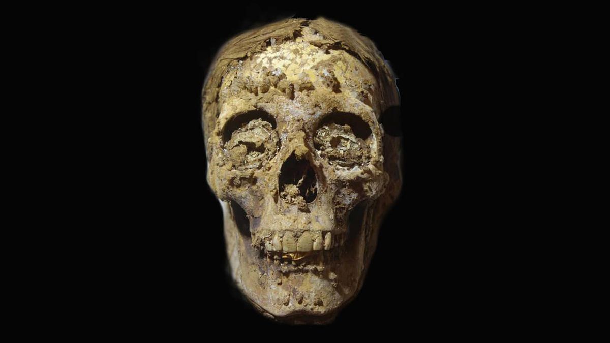 The ancient Egyptian man&#039;s skull and jawbone still contained the gold-foil tongue.