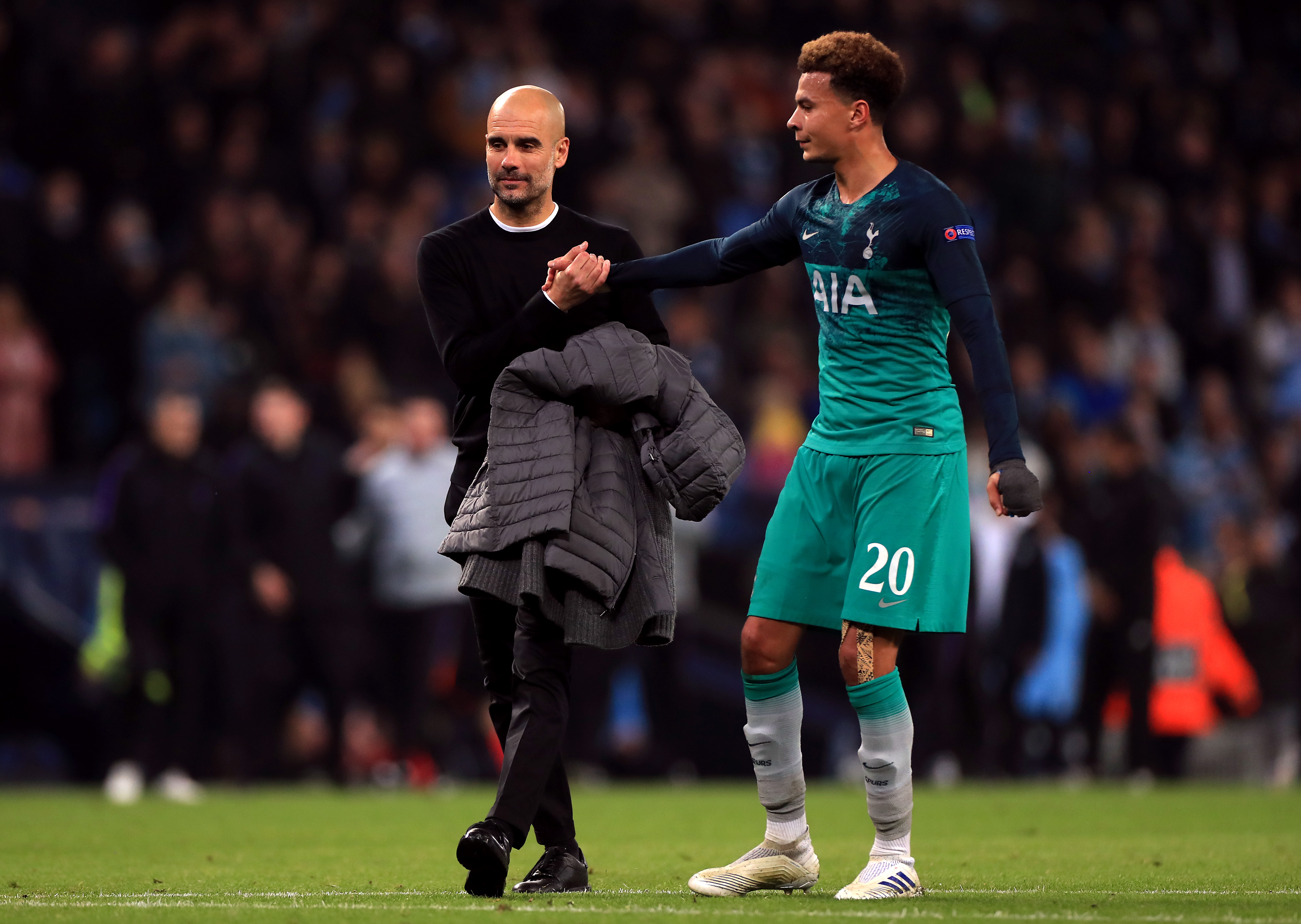 A crestfallen Pep Guardiola wished Spurs good luck in the semi-finals