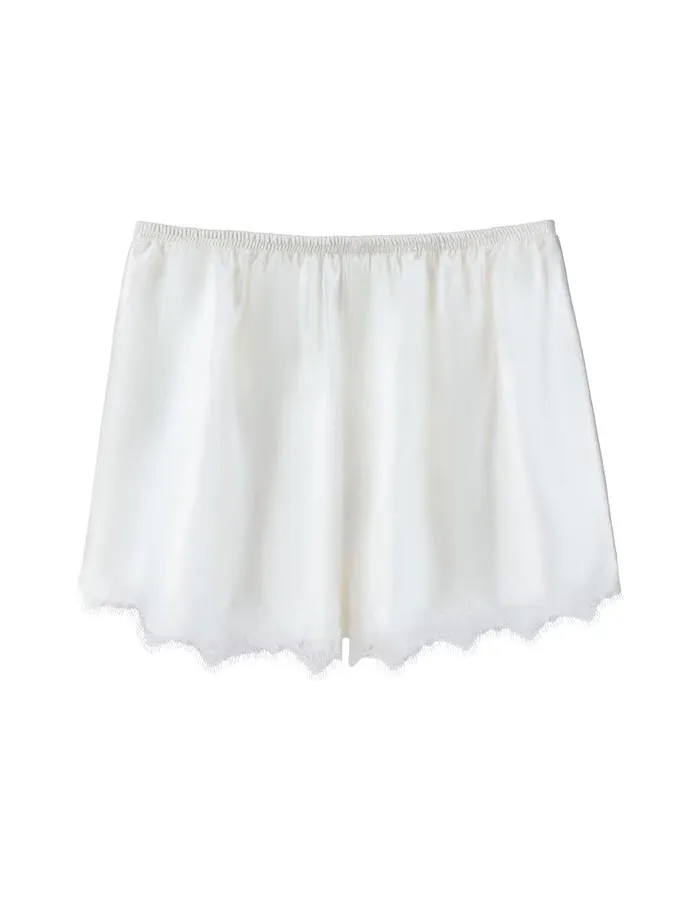 Uu Ben Women Mulberry Silk Shorts 100% Silk Pajama Lounge Shorts Lace Trim French Knickers Sleepwear Bloomer for Women White