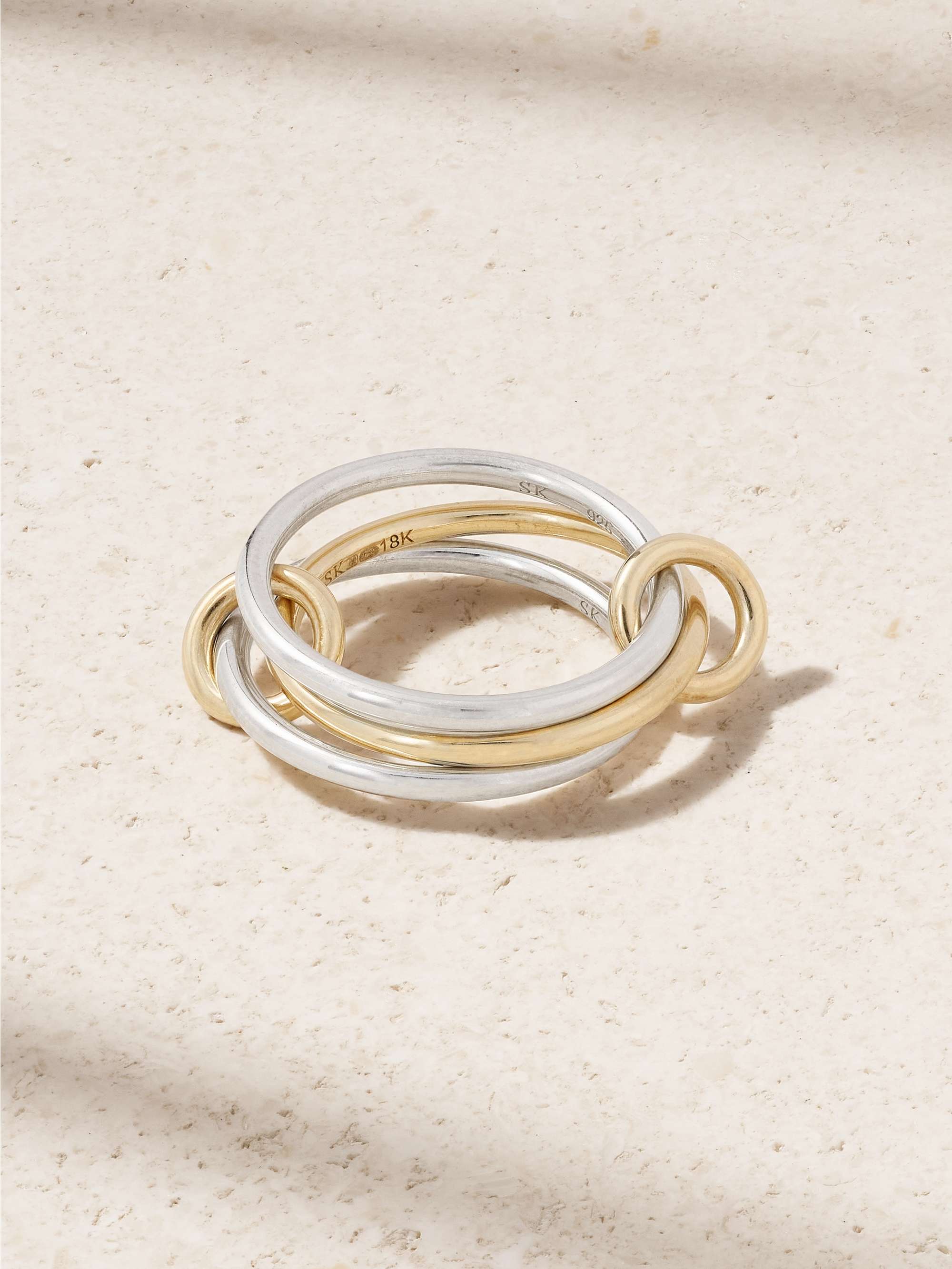 Solarium Set of Three 18-Karat Gold and Sterling Silver Rings