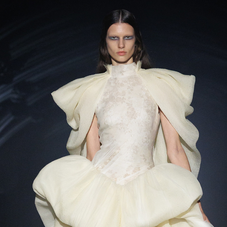 Photo of model walking in the Alexander McQueen Spring Summer 2027 show.