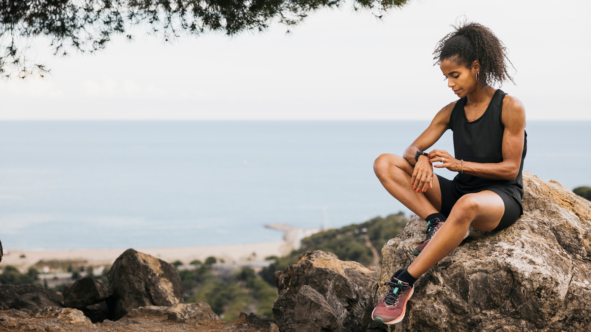 Garmin user looks at her watch