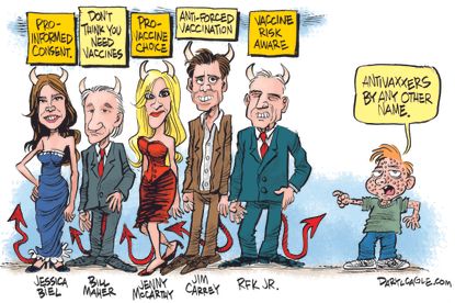 Editorial Cartoon U.S. Celebrity Anti-Vaxxers Vaccines Public Health