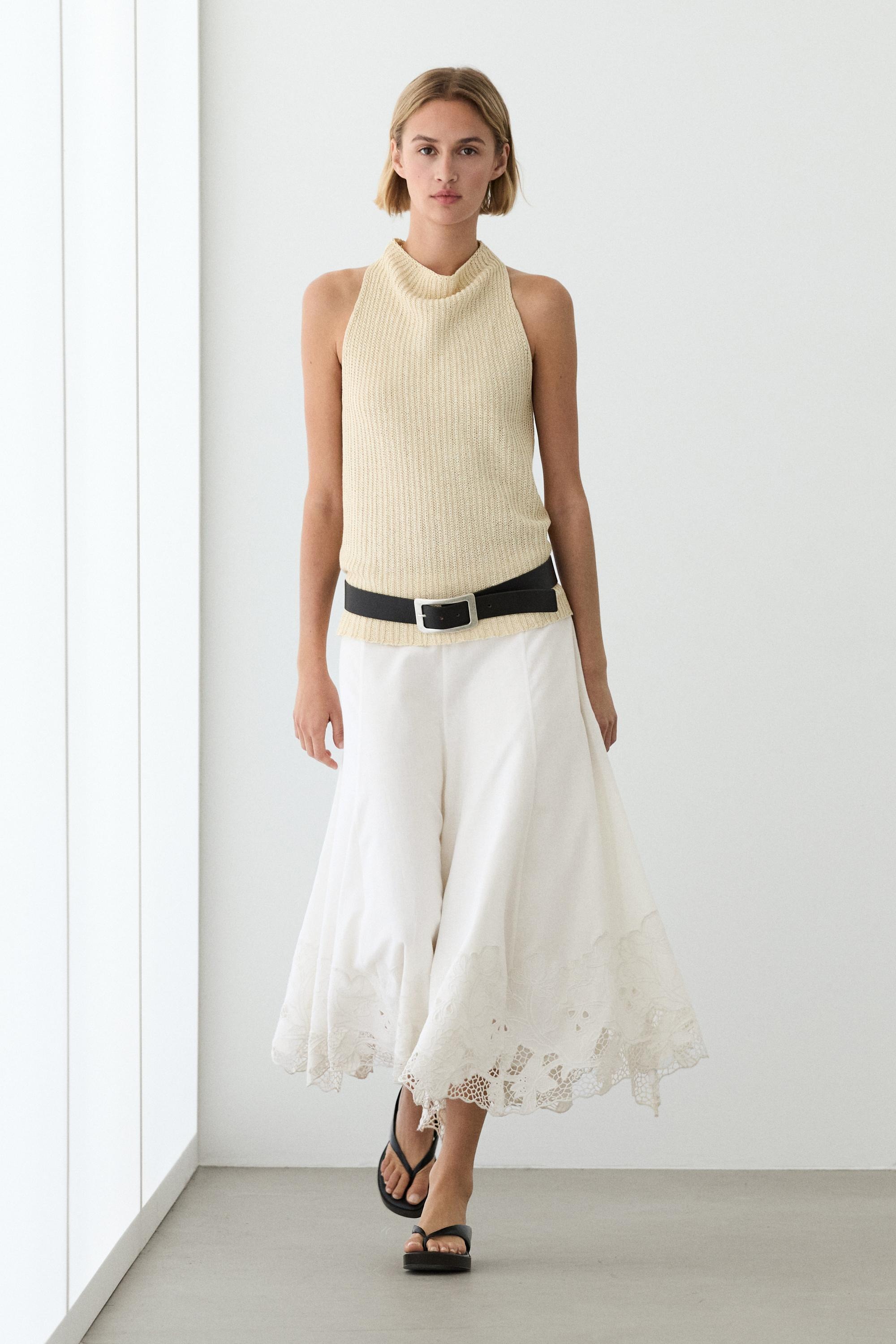 Massimo Dutti, Flared Midi Skirt With Embroidery