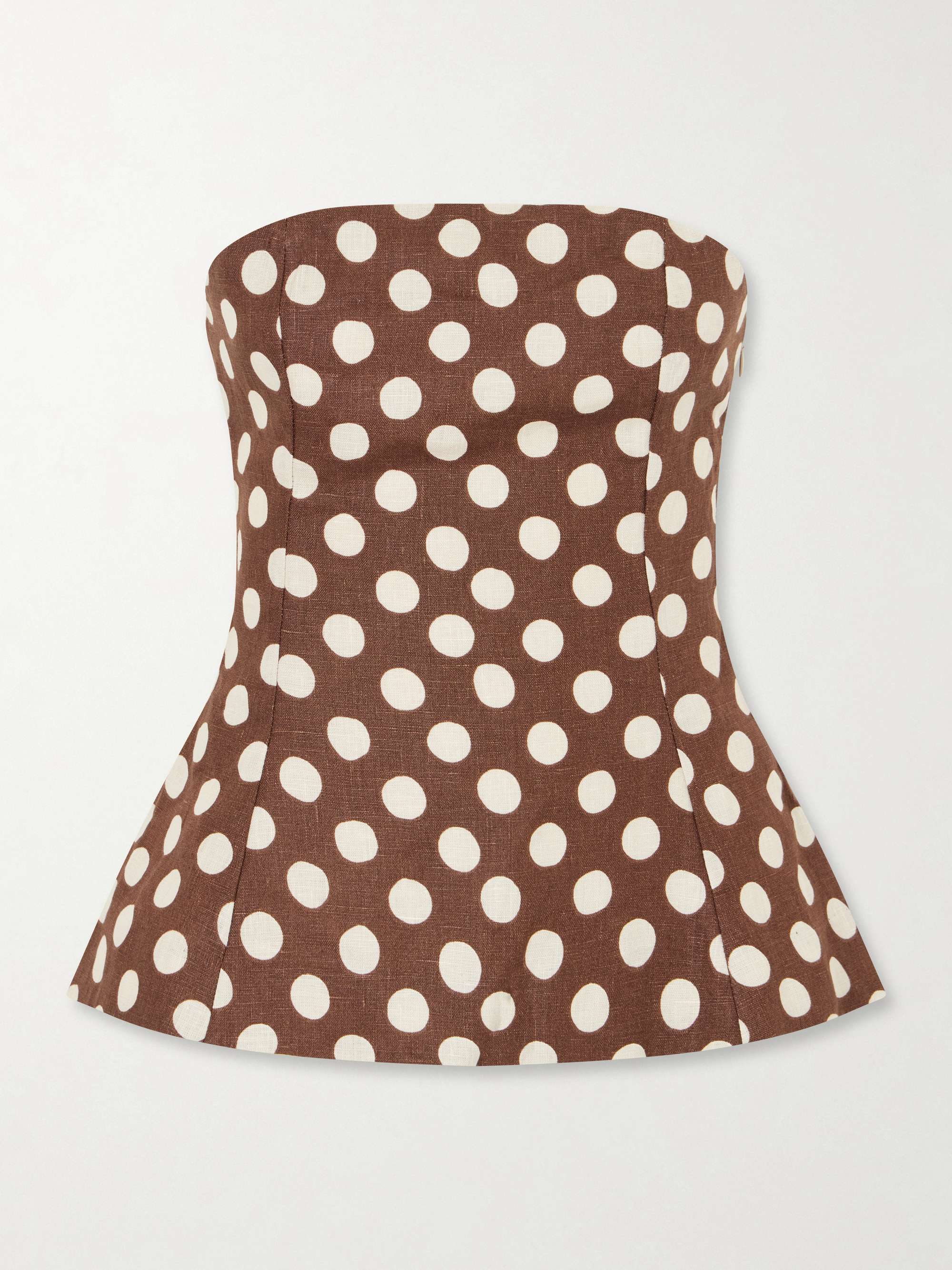 Petro Strapless Polka-Dot Linen Top