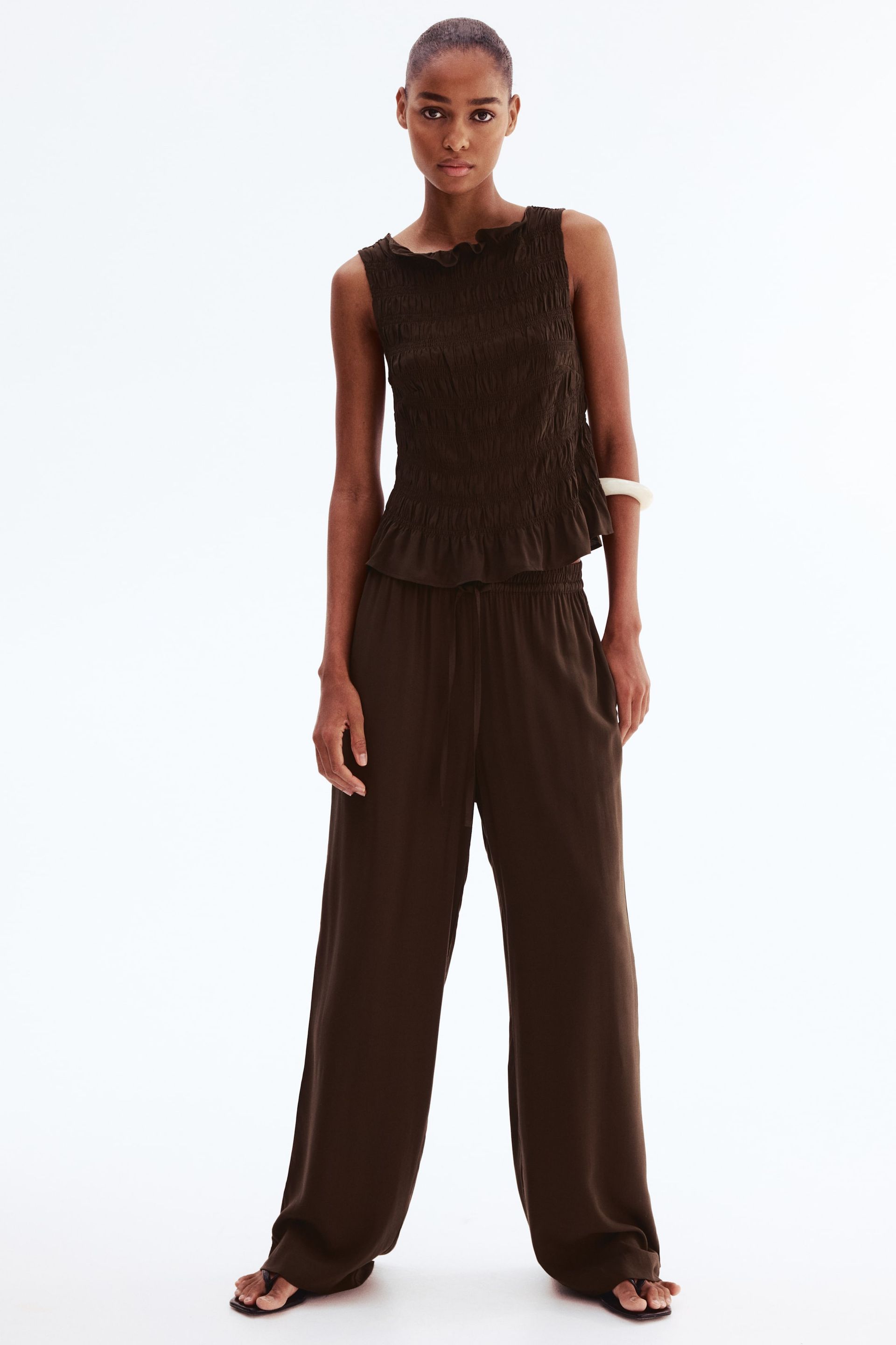 Viscose Drawstring Pants - Dark Khaki Green