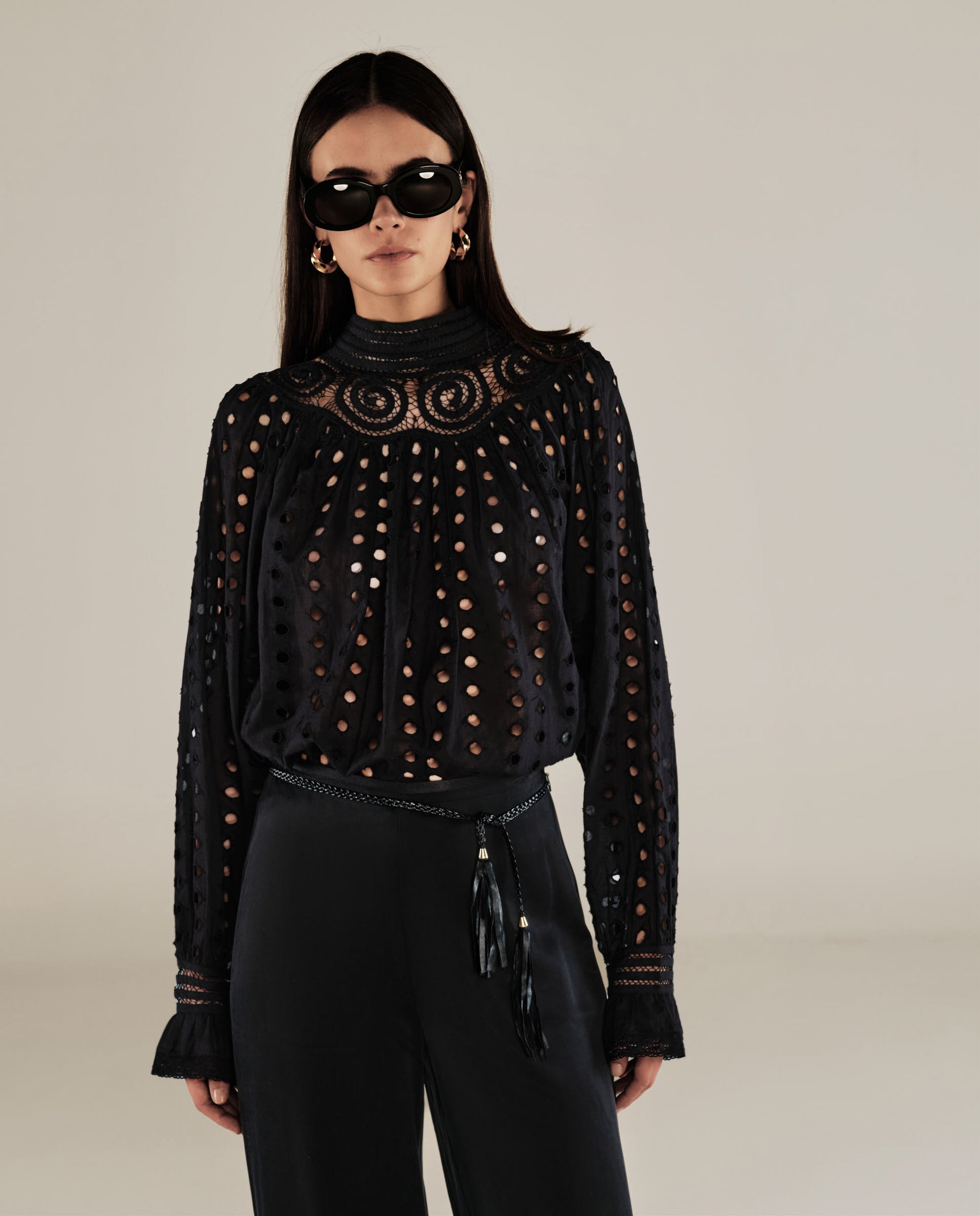 Dolkar | Black Broderie Anglaise Cotton Blouse
