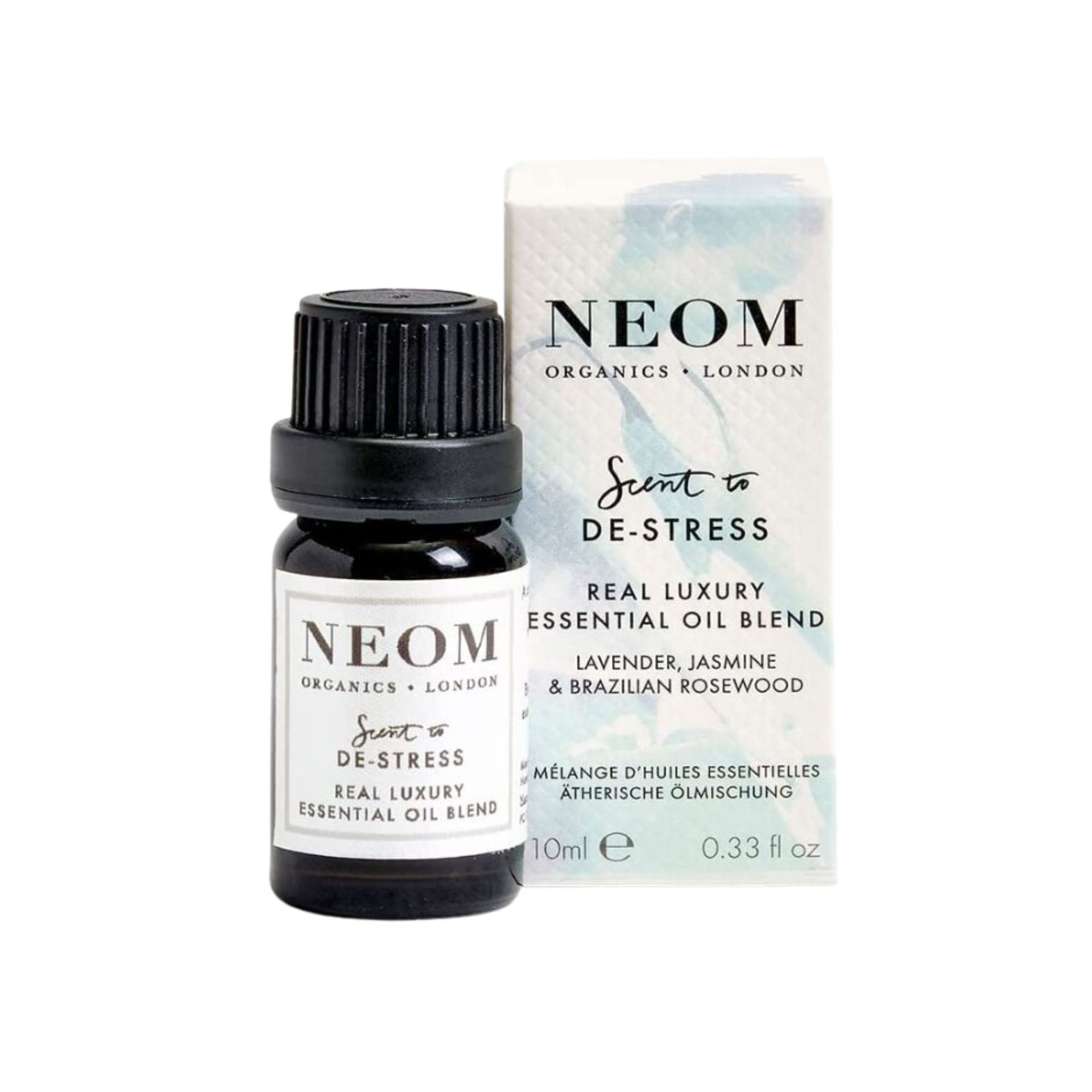 Botol minyak esensial NEOM dengan kotak biru