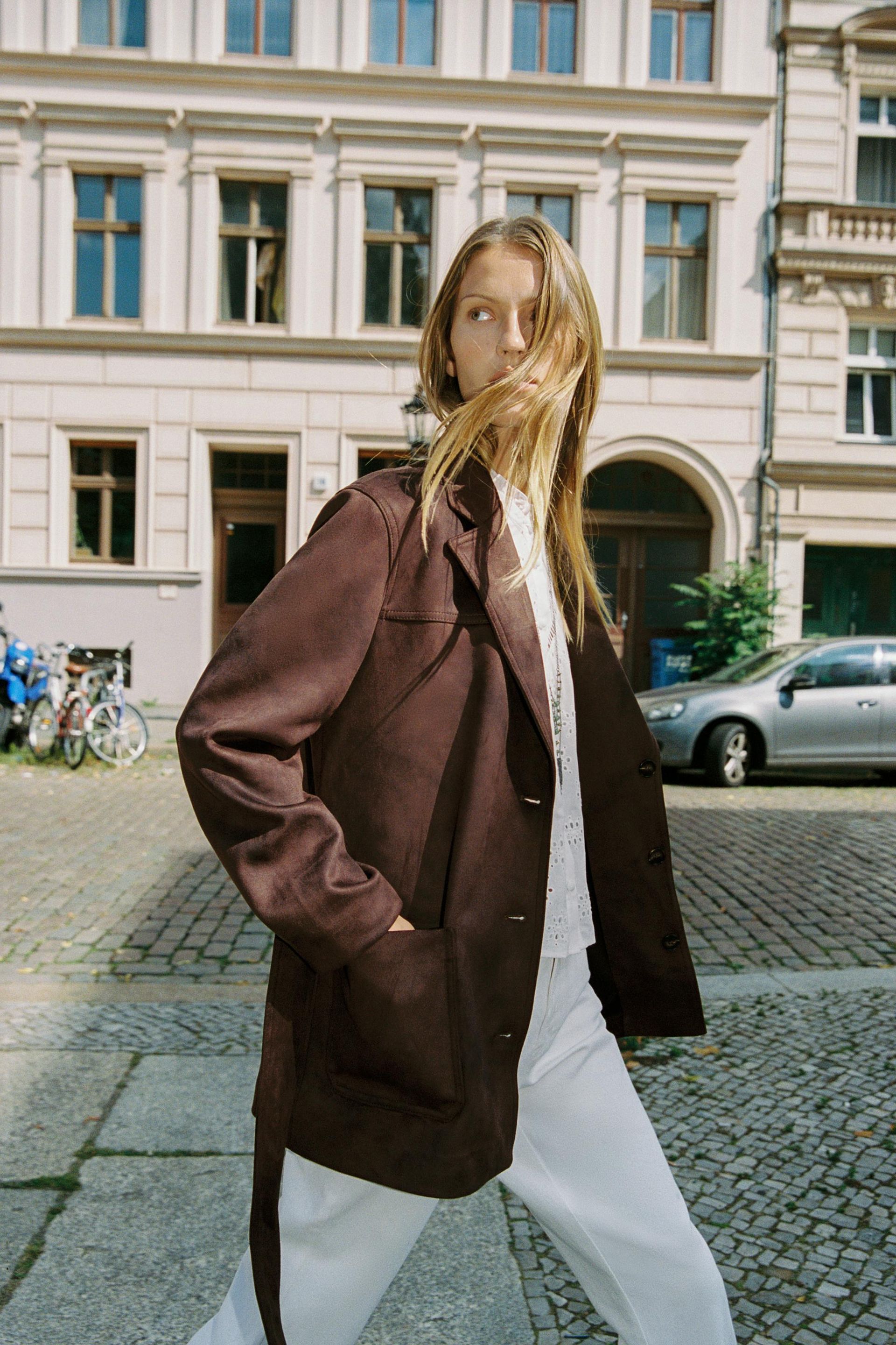 Belted Faux Suede Jacket