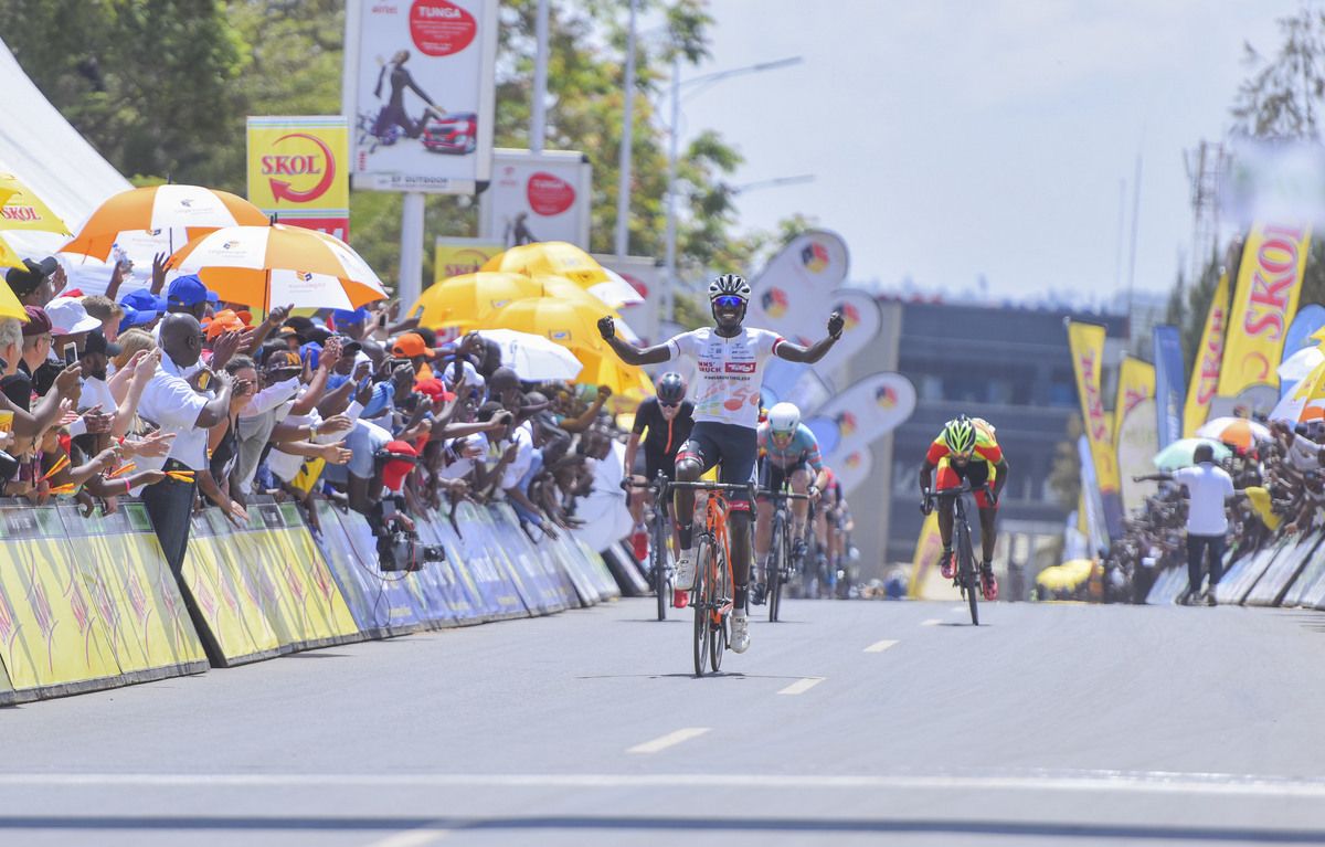 Valens Ndayisenga (Tirol) celebrates the final day stage win