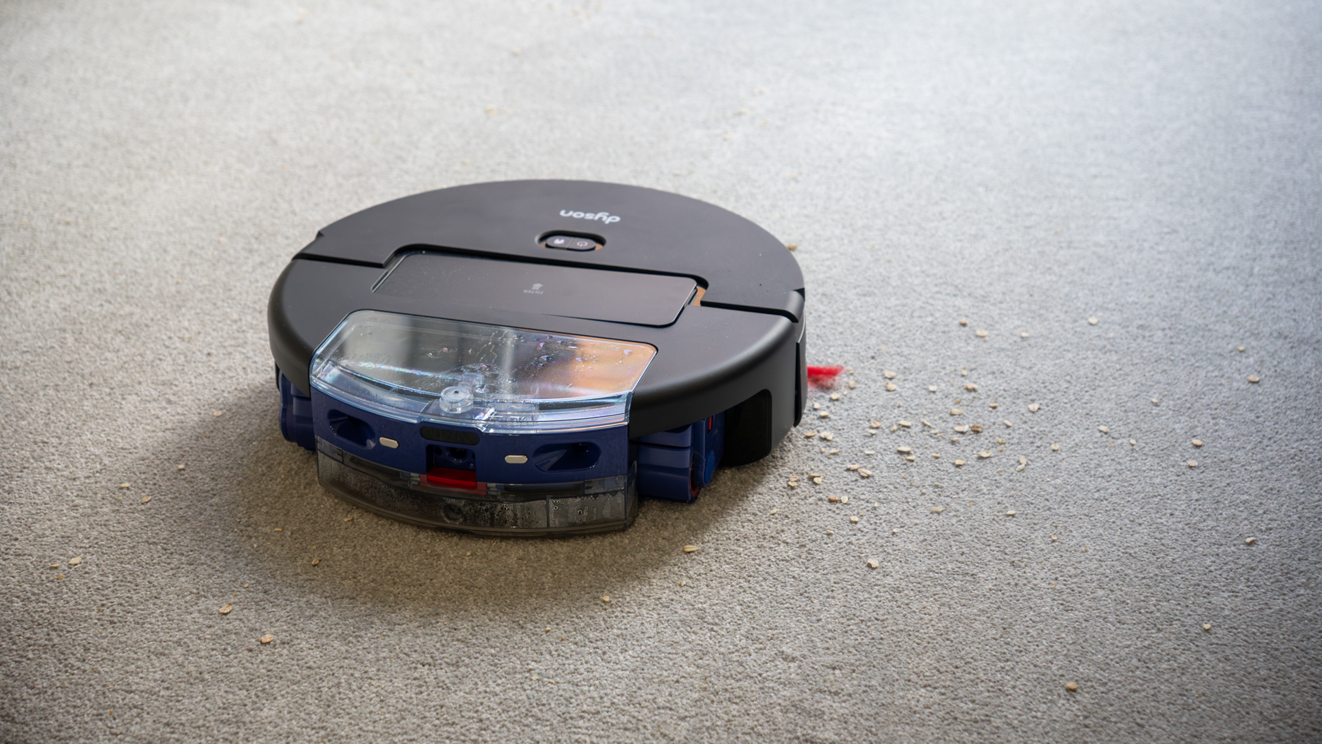 Dyson Spot+Scrub Ai robot vacuum in reviewer's lounge