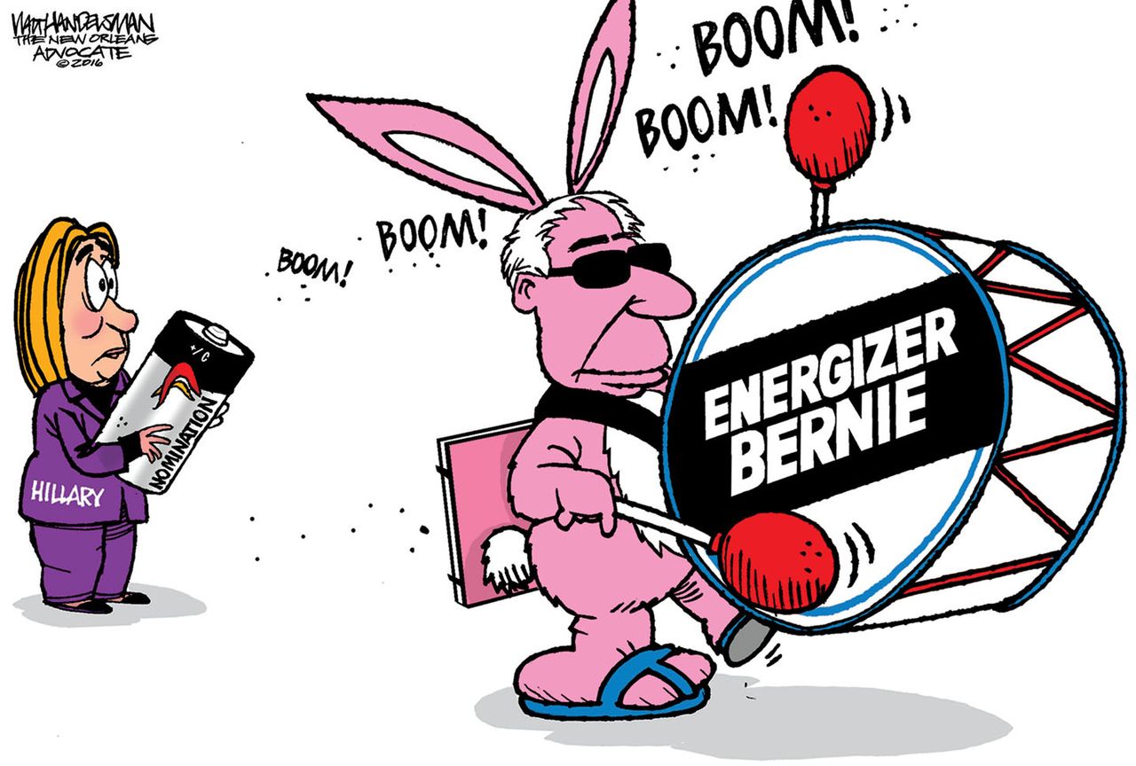 Political Cartoon U.S. Bernie Hillary 2016