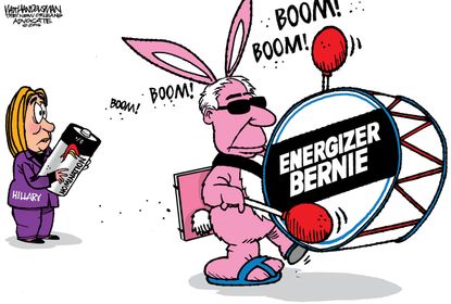 Political Cartoon U.S. Bernie Hillary 2016