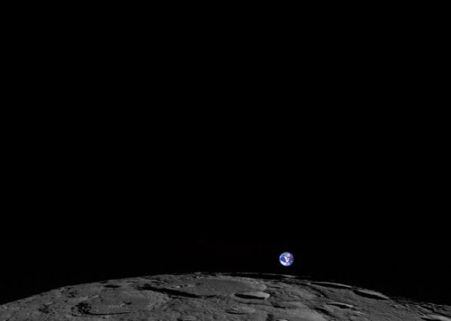 This image, captured Feb. 1, 2014, shows a colorized view of Earth from the moon-based perspective of NASA&#039;s Lunar Reconnaissance Orbiter.