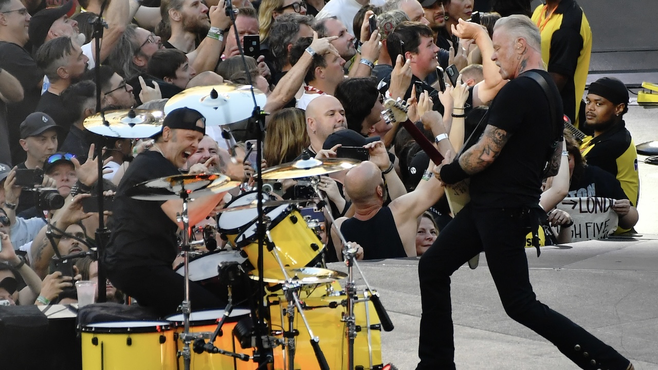 Lars Ulrich and James Hetfield of Metallica at London Stadium on July 3, 2026