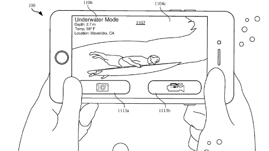 A patent image showing a simplified iPhone interface for use underwater